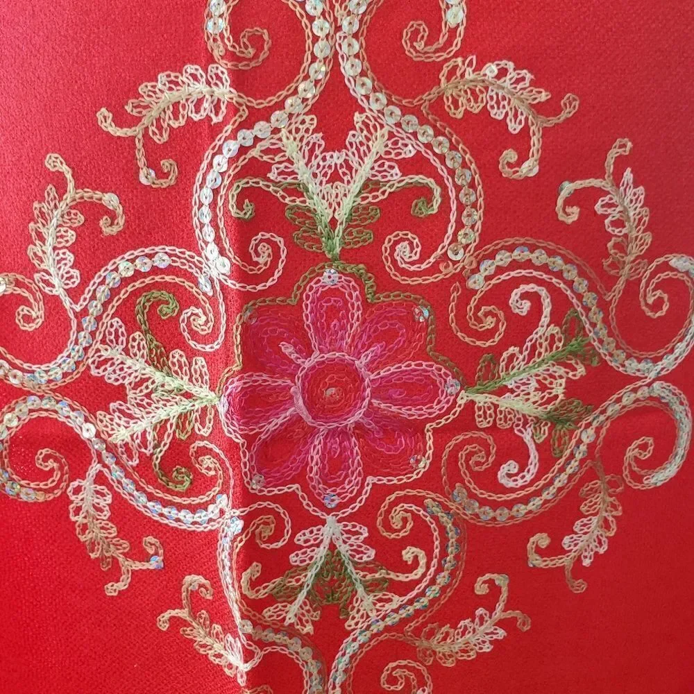 HANDMADE Embroidered Sequined Designed Red Shawl